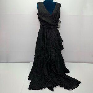 Tahari Size 4 Maxi Dress NWT Black Metallic Thread Sleeveless Boho Party V Neck